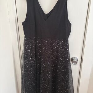 Black Sparkle Mesh A-Line Dress